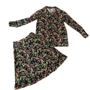 True vintage 70s floral paisley handmade two piece western midi ruffle skirt set